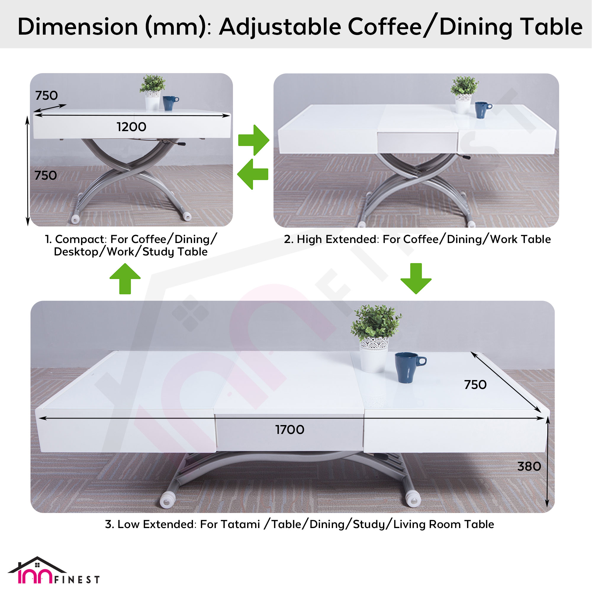 Extending adjustable rustproof coffee table space saving tatami tv study work accessaries home living dining