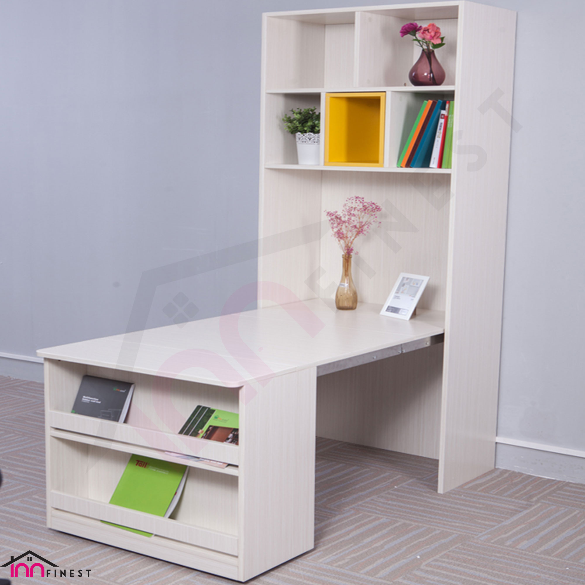 Extending cabinet table bookshelf space saving