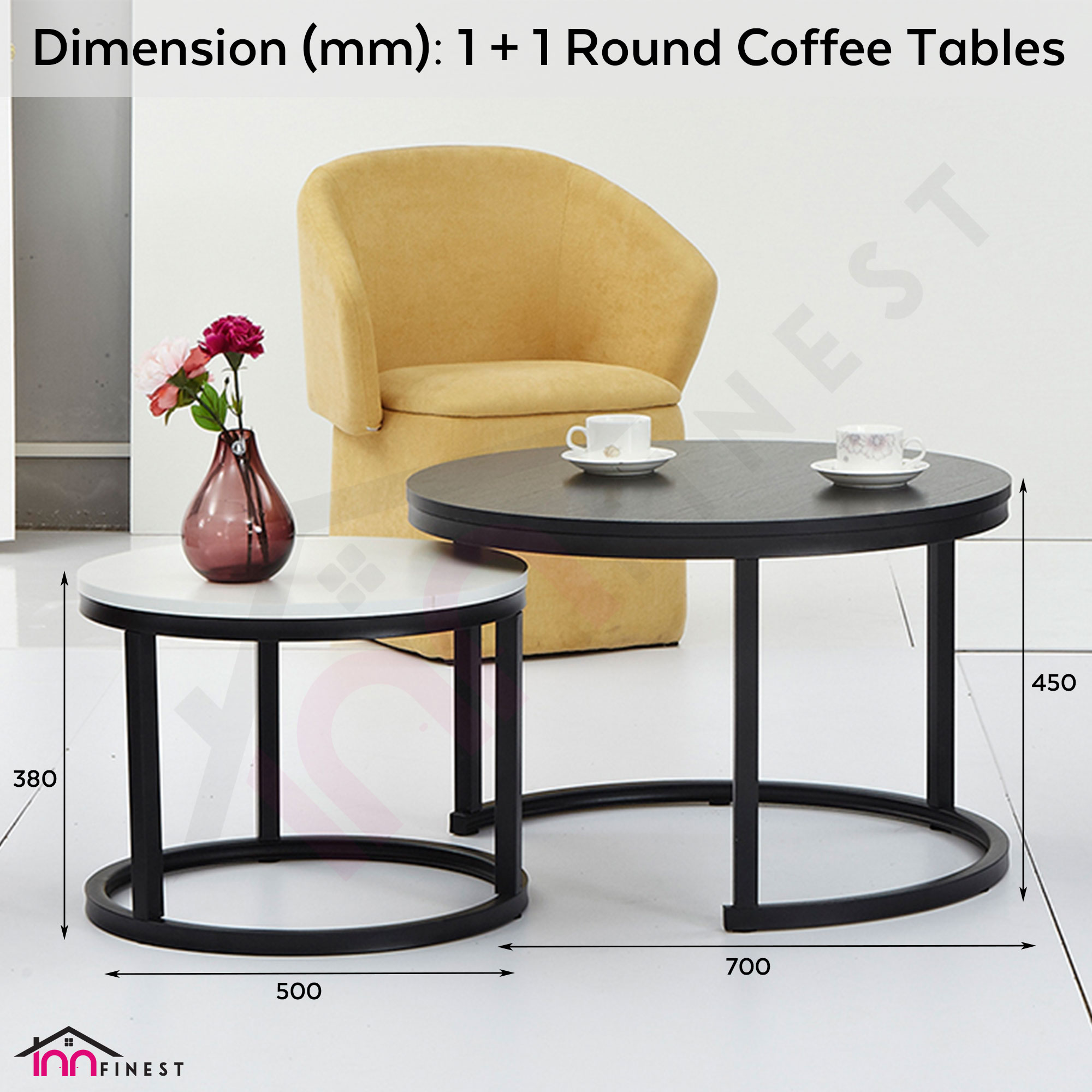 1 + 1 Round coffee tables side table durable solid